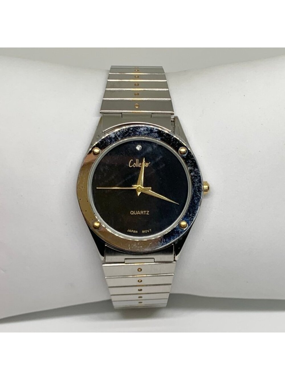 Collezio two tone men watch black dial 33mm round quartz up to 8” running